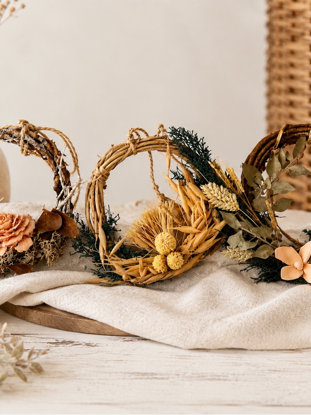 3 WREATH SET Cottage boho farmhouse home decor wreath box set neutral calm home